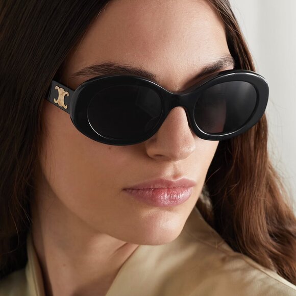 Celine Triomphe Logo Oval Acetate Sunglasses in Black - Picture 1 of 9